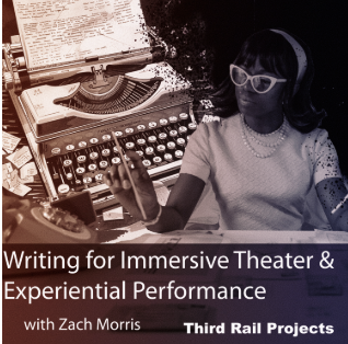 A black women in 50's costume with a type writer 