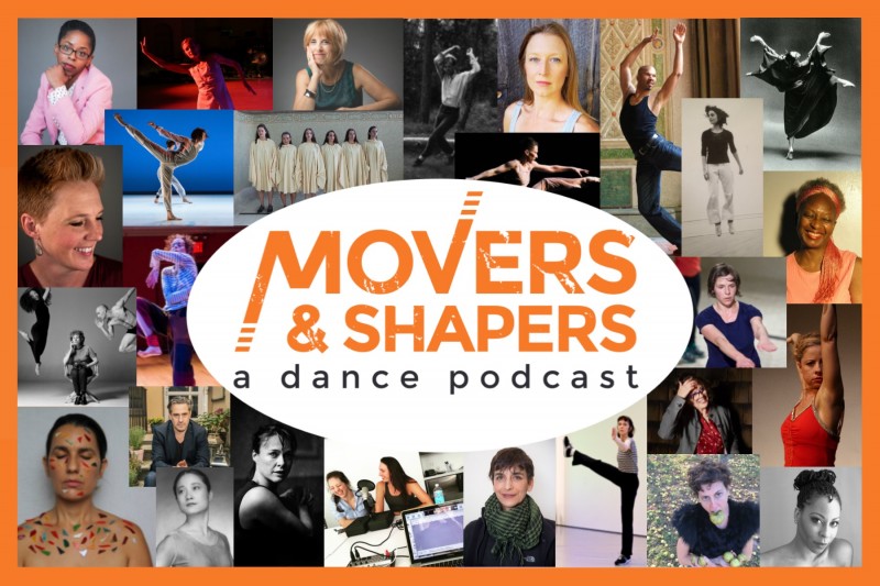 Image says Movers & Shapers in orange text and features a colorful collage of headshots of individuals featured on podcast.