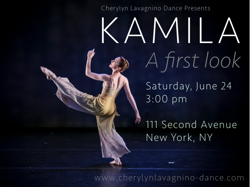 Poster for a performance by a ballet company on June 24th with a woman raising her left leg and arm