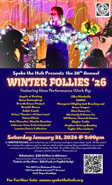 Almost 2 dozens dazzling dancers and performance artists present 5 minutes of what they do best on Saturday, January 31st at 5pm