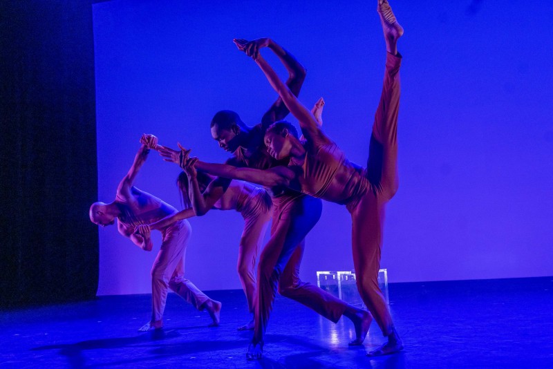 Dancers (right to left): Sonja Chung, Isaac White, Elise King, Andy Jacobs in The Theory of Color at New York Live Arts.