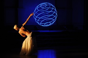 dancer silouhette with blue globe