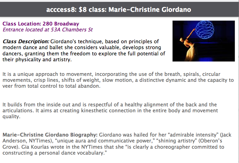 screen shot of the access8 class anouncement on Gibney website