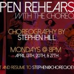 choreojoey infographic for open rehearsal. email stephen@choreojoey.org to attend the rehearsal