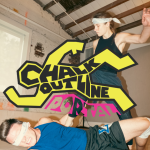 Black, yellow, and pink logo of the words "Chalk Outline Portal" arranged in and around a blocky, horizontal outline of a person