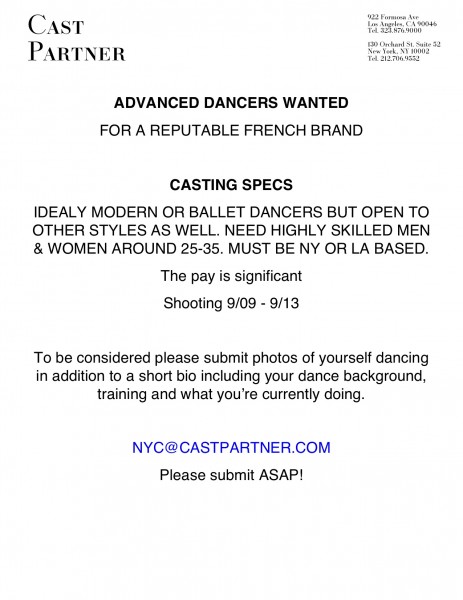 ADVANCED DANCERS WANTED 
