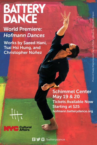 Battery Dance World Premiere: Hofmann Dances. Works by Saeed Hani, Tsai Hsi Hung, and Christopher Núñez. Tickets available now!