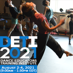 dancers stretching their bodies across the image and info about DETI 2021
