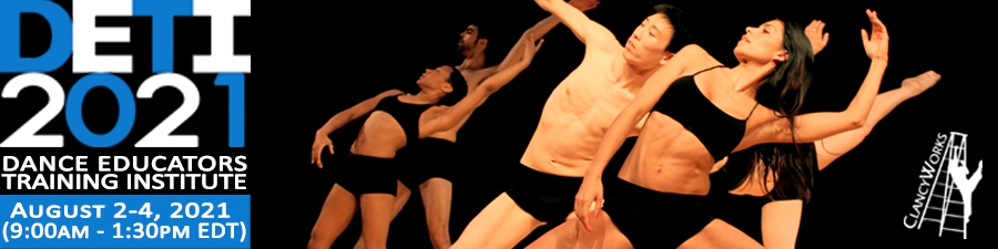 dancers stretching their bodies across the image and info about DETI 2021