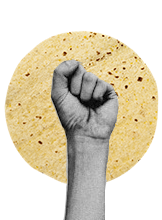 Closed fist in from of tortilla