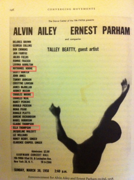 Flyer for Alvin Ailey's first concert in NYC