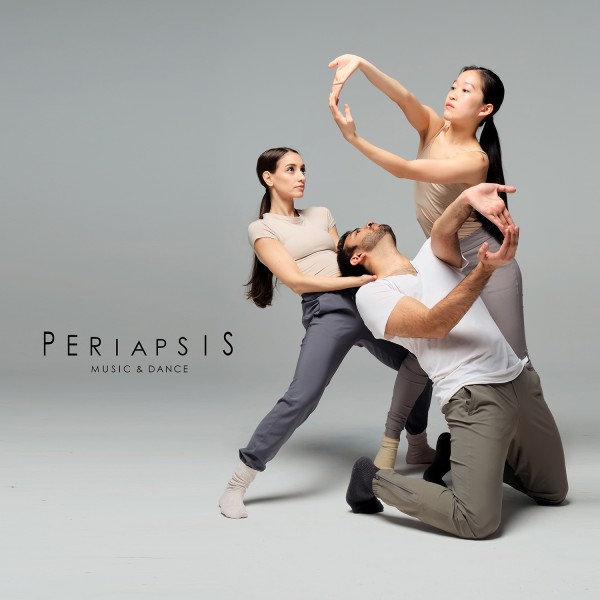 Three dancers are in a formation on the right side of the image. The company logo is on the left.