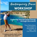 Flyer containing workshop information: A dancer on a cliff overlooking the ocean.