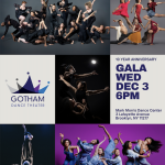 Collage of 5 dance company photos of multiple dancers throughout the ten years of Gotham Dance Theater's establishment