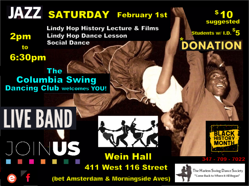 Feb 1st: 2pm to 6:30pm  Black History with Harlem's Dance the Lindy Hop!