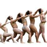 Six dancers in a line, looking up at ETD logo