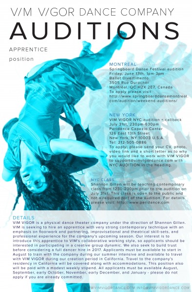 VIM VIGOR apprentice auditions