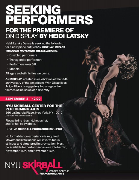 SEEKING PERFORMERS FOR THE PREMIERE OF ON DISPLAY BY HEIDI LATSKY